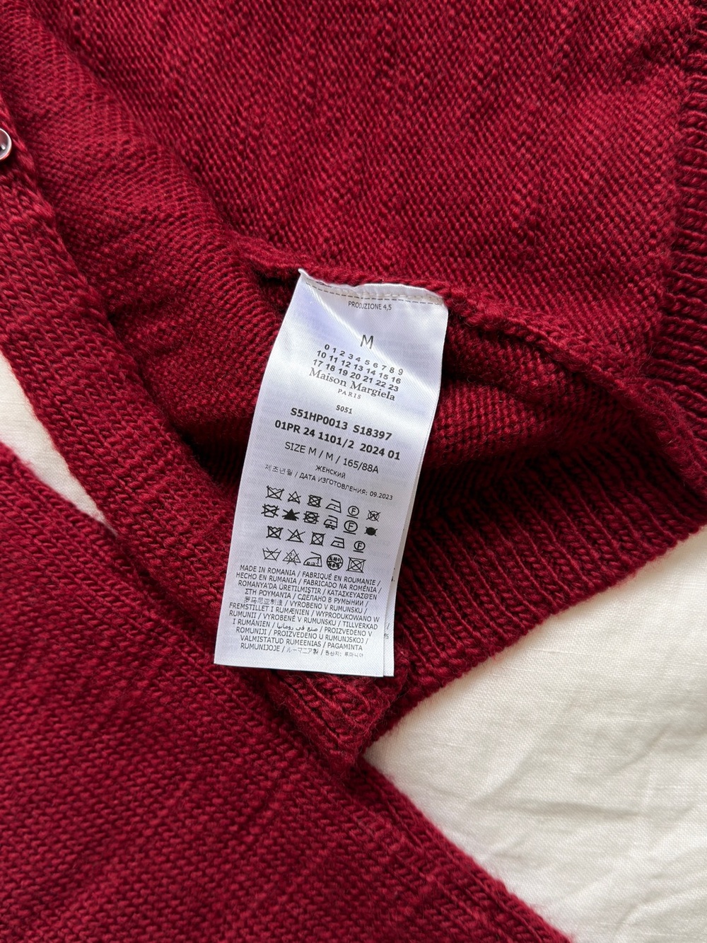 MAISON MARGIELA Wool Knit Quarter Zip Sweater Women's Size M Red - Picture 4 of 5